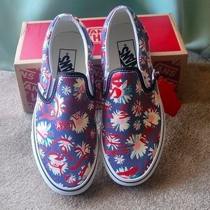 Vans, size: 6.5 women, 5.0 men, color: floral/red